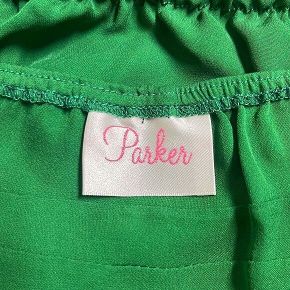 Parker XS 100% Silk Strapless Top Green Elastic Waist Peplum Blouson Top NWOT - Picture 6 of 9